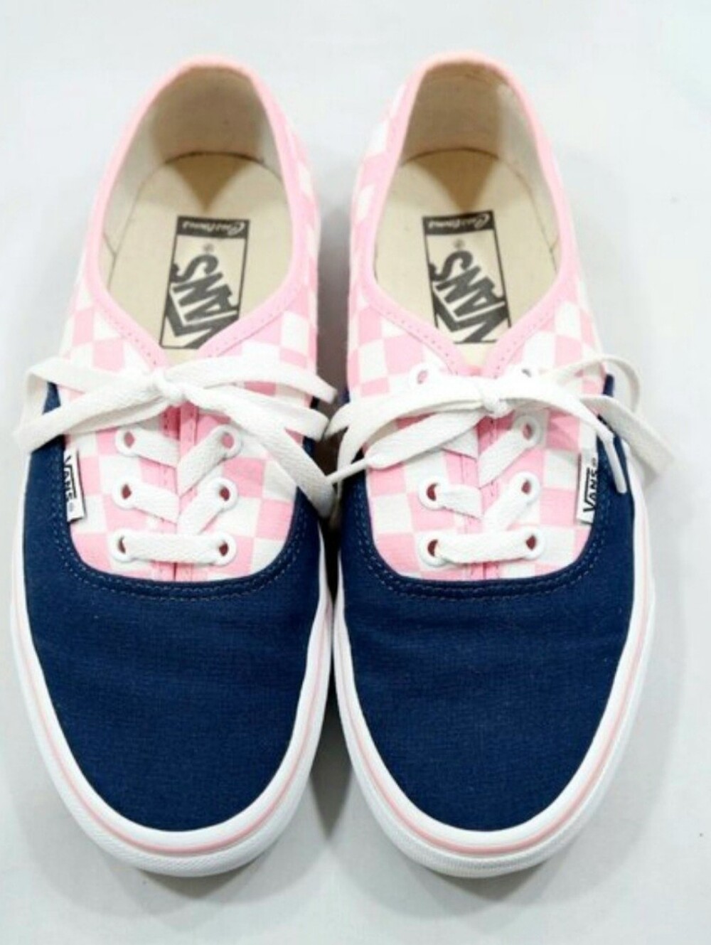 Vans Authentic Pink Checkerboard Navy Blue Canvas Sneakers 7.5 Classic